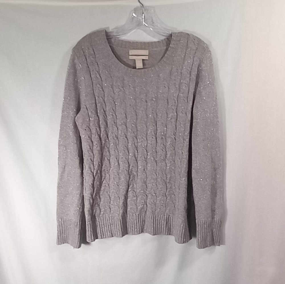 Banana Republic Gray Wool Cashmere Metallic Blend Cable-knit Sweater Size L
